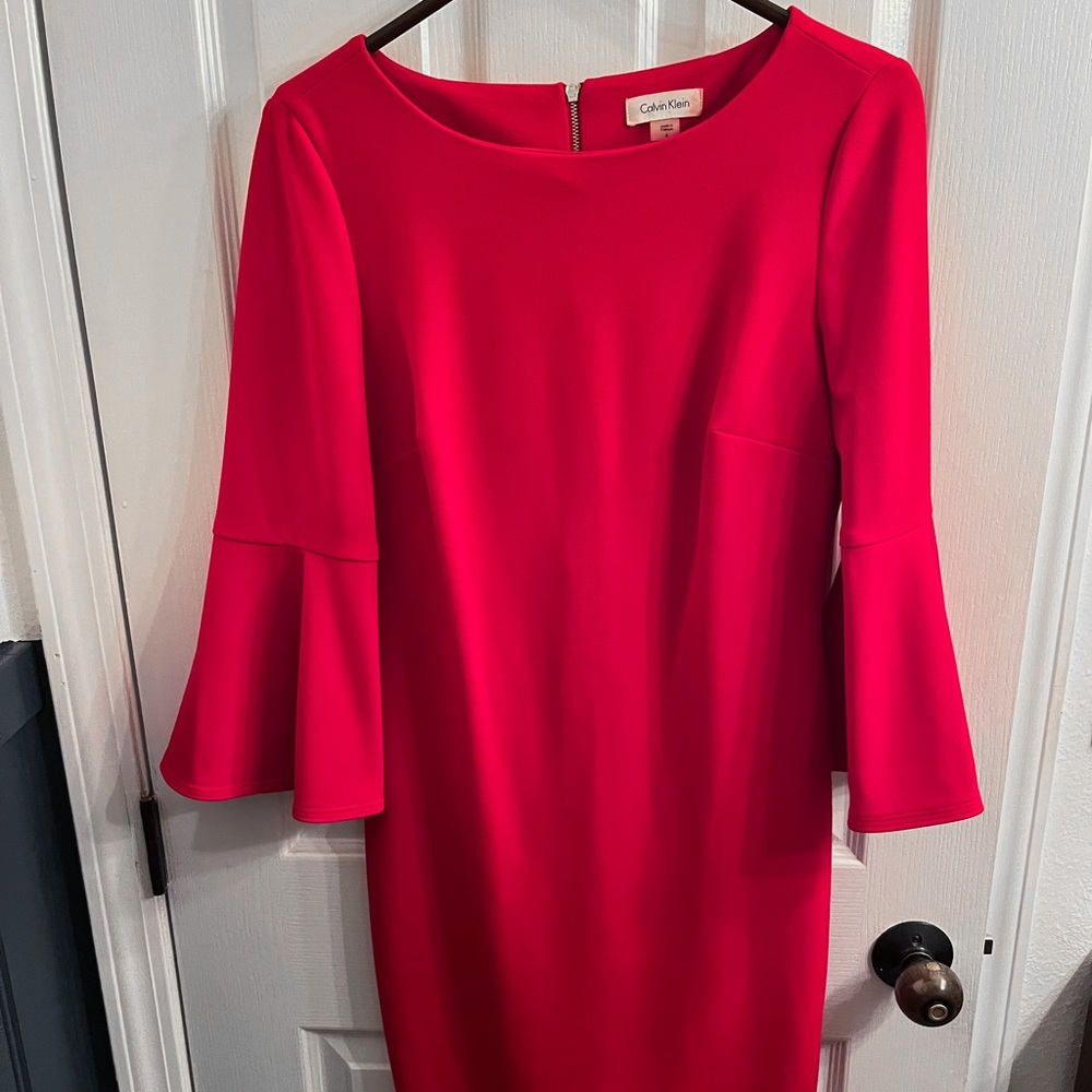 Calvin Klein Professional Red Dress, Size 6, Bell Sleeve